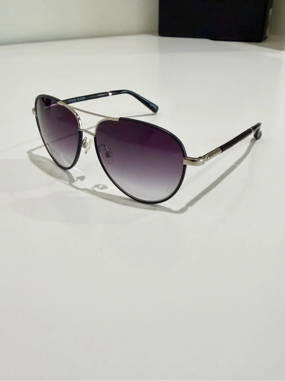 NWT The Row x Linda Farrow Leather Aviator Sunglasses Full Boutique Set